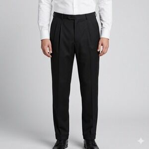 Linea Naturale Lanificio Comero 100% Wool‎ Pleated Dress Pants 38x27 Black